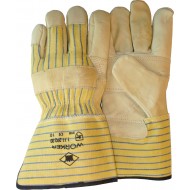 Nerflederen handschoen met gele gestreepte kap Maten 10 