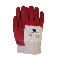 Handschoen PVC rood, tricot manchet, ventilerende rugzijde Maten 10 