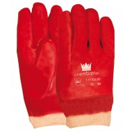 Handschoen PVC rood, tricot manchet, gesloten rugzijde Maten 10 
