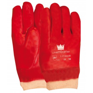 Handschoen PVC rood, tricot manchet, gesloten rugzijde Maten 10 