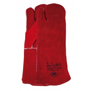 Lashandschoen van rood splitleder, 3-vinger model Maten 10 