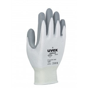 Uvex Unidur 6641 met PU coating, wit/grijze coating Maat 9 