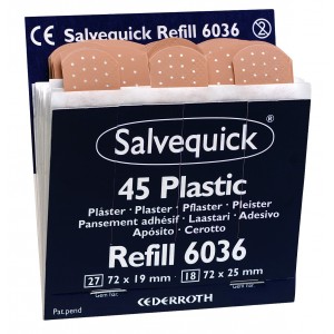Salvequick plasticpleisters (6036), 45 pleisters (27 st. 72 x 19 mm en 18 st. 72 x 25 mm), à 6 navullingen   